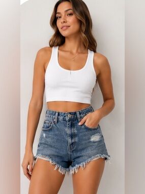 Wild Fable Distressed Denim Shorts High Rise Frayed Hem Women’s Size 10